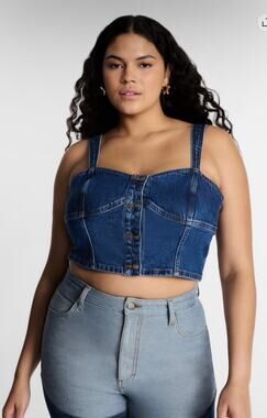 Kacey Lee Women's denim Bustier Top Sweetheart neck XXL Front button closure